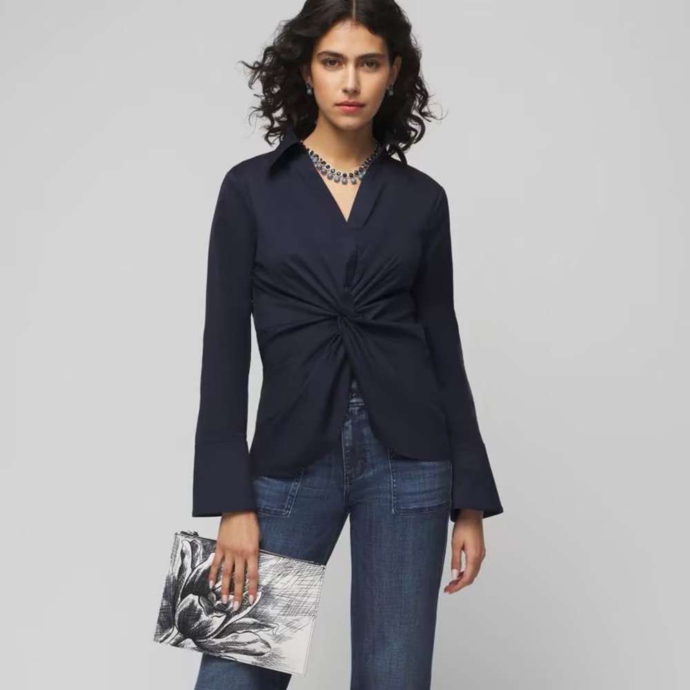 NWT WHBM Long Sleeve Twist Poplin Shirt